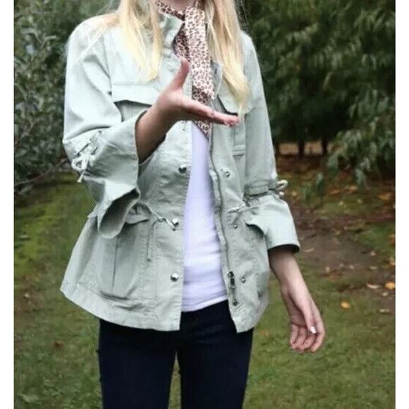 New Banana Republic x Olivia Palermo Womens Xs Green Utility Jacket Drawstring - Picture 3 of 7